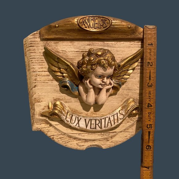 Vintage Putti Cherub Latin Wall Plaque Hanging - Picture 5 of 6